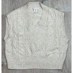 Sincerely Jules‎ Small Cable Knit Sweater Vest Heathered Cream Cottage Academia